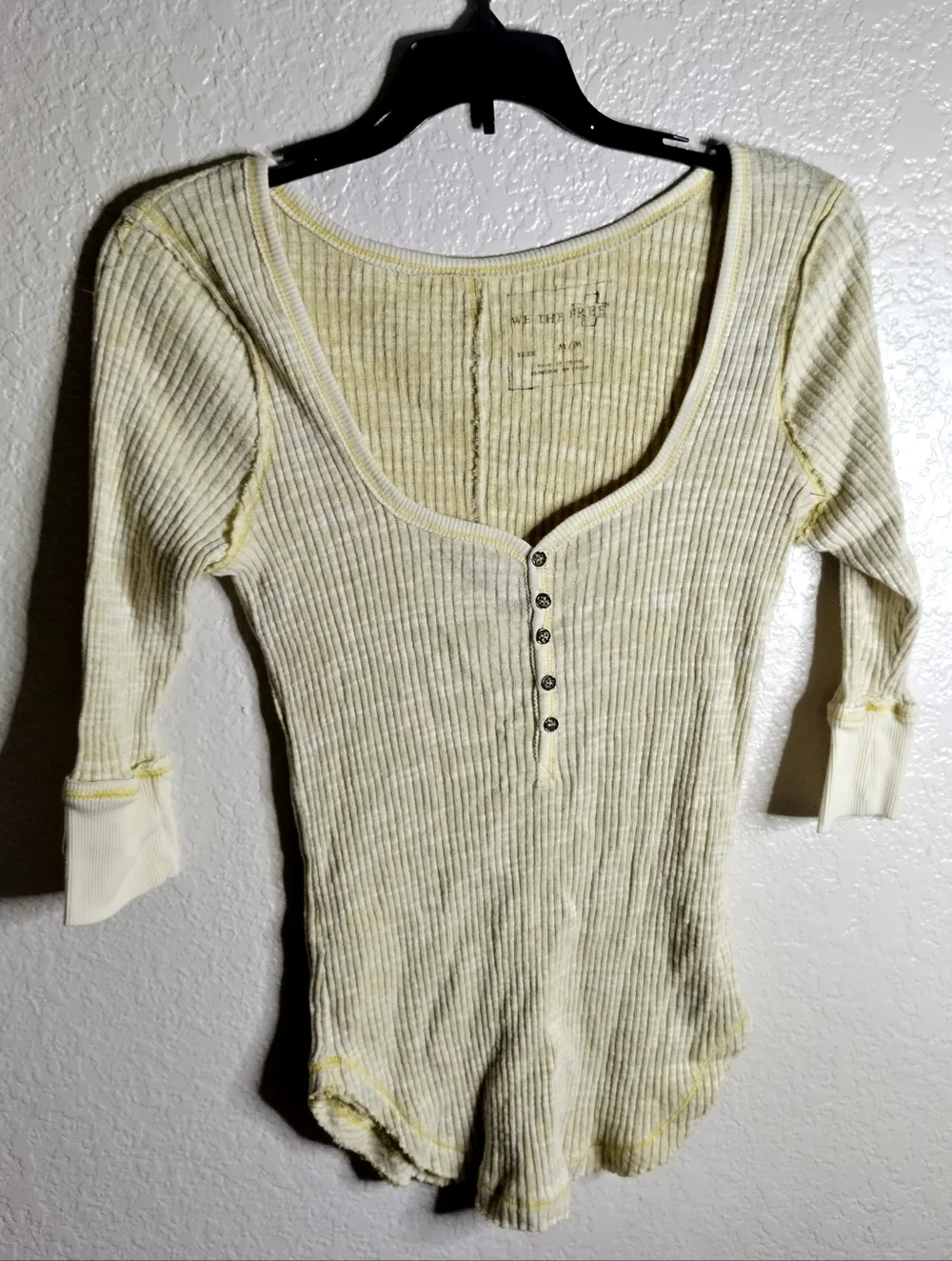 Free People We The Free Thermal Top 3/4 Sleeves Cream Sz M